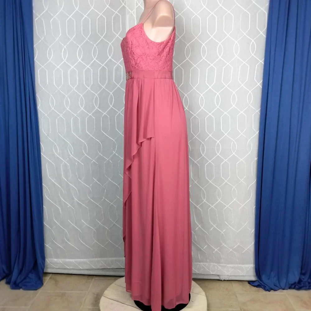 Adriana Papell Gown Salmon Peach Bridesmaid, Prom, evening gown Lace Top8 - Picture 2 of 10